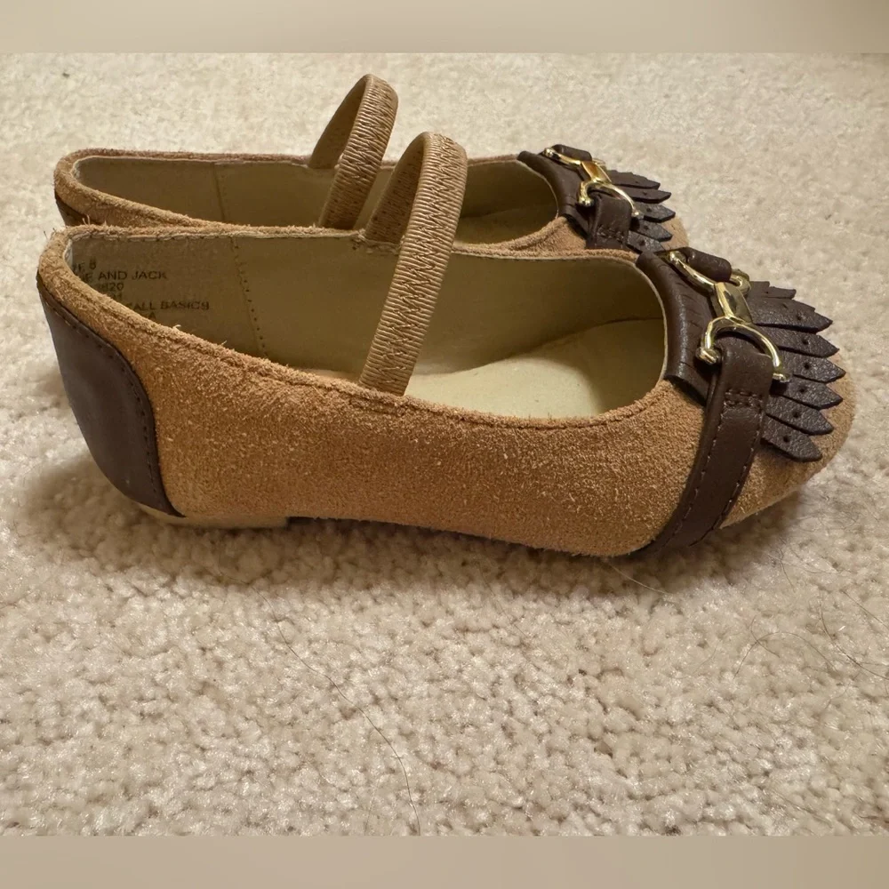Janie Jack 6 Toddler Horse Bit Tassel Ballet Flat Tan Brown Leather Equestrian